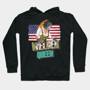 Welder queen floral pattern 90s retro style Usa flag welders Hoodie